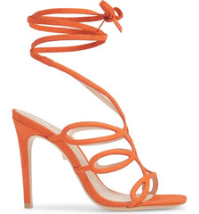 Schutz Nivia Bright Orange HI Stiltto Heel Single Sole Tie up Wrap Pump Sandals