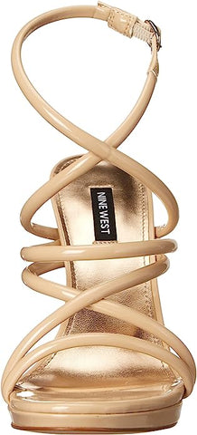 Nine West Lexy 3 Light Natural Rounded Open Toe Buckle Stiletto Heeled Sandals