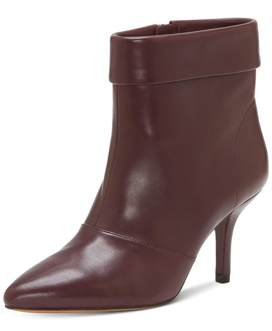 Vince Camuto Amvita Mahogany Red Leather Pointed Toe Fashion Zip Ankle Booties
