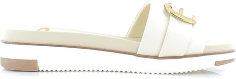 Sam Edelman Amelia Modern Ivory Slip On Buckle Detailed Flat Slides Sandals