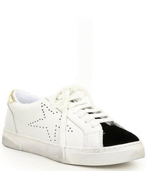 Steve Madden Rezume White/Black Leather Fashion Star Lace-up Low Top Sneakers