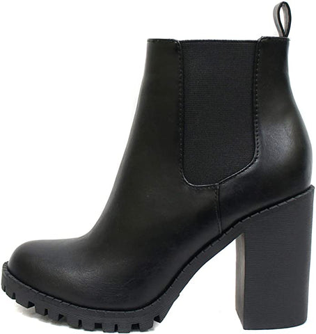 MARCOREPUBLIC Geneva Black Fashion Elastic Gore Chunky Heeled Ankle Boots 6