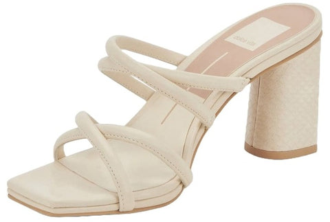 Dolce Vita Patsi Ivory Leather Slip On Squared Open Toe Block Heeled Sandals
