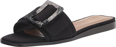 Sam Edelman Inez Black Squared Open Toe Buckle Detail Slip On Slides Sandals