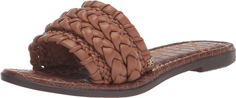 Sam Edelman Giada Light Cuoio Brown Open Toe Slip On Braided Flat Slides Sandals
