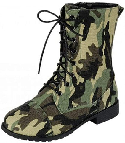 Forever Link Jalen-88 Camoflage Fashion Round Toe Military Lace up Combat Boots