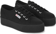 Superga Unisex Low-Top Sneakers Full Black Lace Up Platform Fashion Sneakers