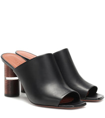 Neous Women's Black Cerato Leather Sandals High Block Heel Open Toe Mule Pumps