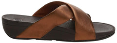 FitFlop Women's Lulu Cross Slide Sandals-Leather Bronze Leather Wedge Mule