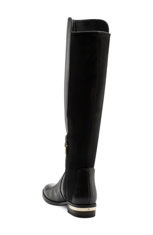 Vince Camuto Prolanda Black Leather Chain Detail Flat Heel Knee High Riding Boot