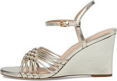 Cole Haan Jitney Knot Soft Gold Leather Ankle Strap Open Toe Wedge Heeled Sandal