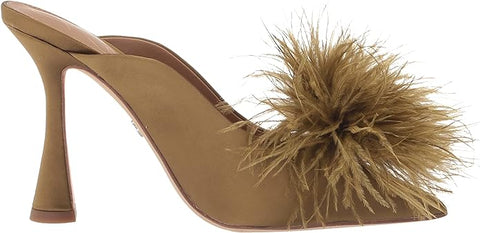 Sam Edelman Anthony Olive Spool Heel Slip On Pointed Toe Feather Detailed Pumps