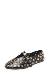 Jeffrey Campbell Holed Black Gold Silver Fashion Slip On Flat Mary Jane Flat Shoes