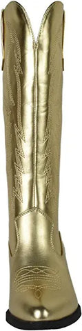 Soda Red Reno Gold-c Stitch Western Pointed Toe Knee High Pull On Western Boots