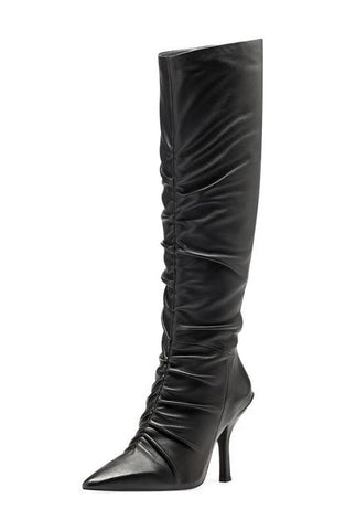 Louise Et Cie Vila Pointed Toe Mid Heel Slouch Stiletto Boots Black Leather