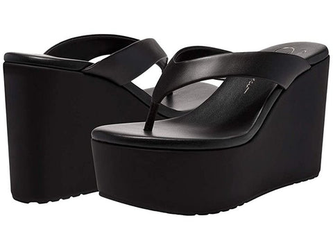 Jessica Simpson Stilla Heel Platform Wedge Open Toe Slip On Thong Sandals Black