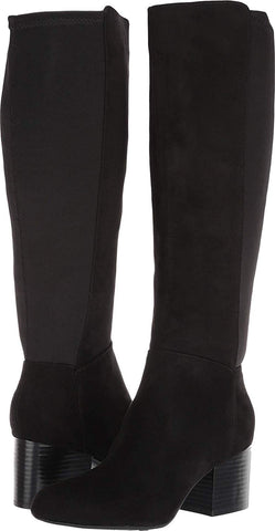 Aerosoles Condominum Black Stretch Suede Fitted Block Heel Knee High Boots