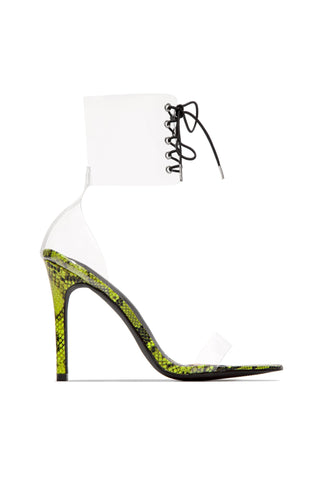 Cape Robbin Passion Neon Yellow Clear Lace Dainty High Heel Sandal Transparent (8.5, Neon Yellow)