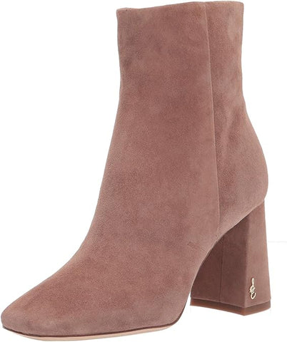 Sam Edelman Codie Praline Leather Side Zip Squared Toe Block Heel Fashion Boots