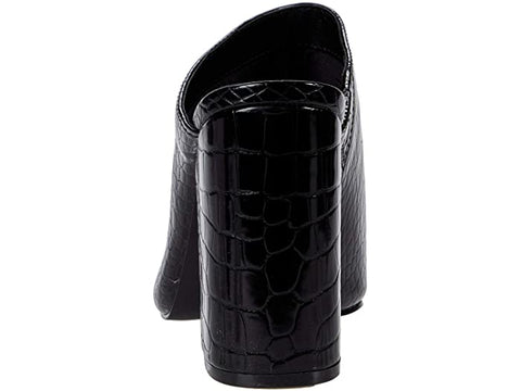 Steve Madden Ditty Black Croco Fashion Slip On Pointed Toe Block Mid Heel Sandal