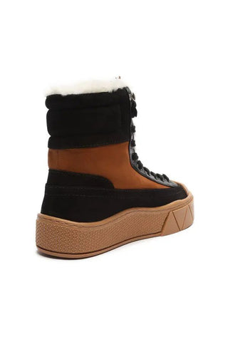 Schutz Korella Black Round Toe Mixed-Media Contrasting Effect High-Top Sneakers