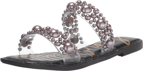 Sam Edelman Eleana Clear/Grey Jewel Detailed Open Toe Slip On Flats Sandals