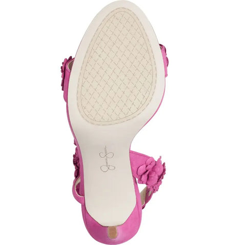 Jessica Simpson Jessin Pink Suede Open Toe Flower Strap High Heel Dress Sandals