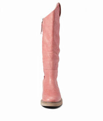 Sam Edelman Fable Cherry Leather Zipper Block Heel Round Toe Knee High Boots