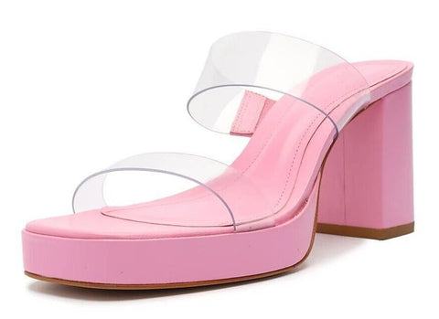 Schutz Ariella Platform Pink Open Toe Translucent Straps Block High Heel Sandals
