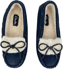 Clarks Holly Folded Tongue Moccasin Slipper Indoor Outdoor House Slippers Navy