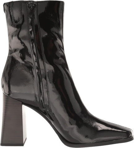 Sam Edelman Ivette Black Patent Side Zipper Squared Toe Block Heeled Ankle Boots