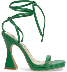 Steve Madden Lafayette Green Spool Heel Lace Up Open Squared Toe Heeled Sandals