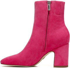 Sam Edelman Fawn Dahlia Pink Block Heel Squared Toe Fashion Ankle Boots (Wide)