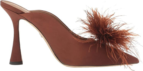 Sam Edelman Anthony Cocoa Brown Spool Heel Slip On Pointed Toe Feather Pumps