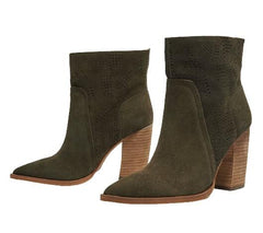 Vince Camuto Catheryna Dark Greenery Leather Fashion Perforated Ankle Booties