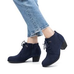 VJH comfort Navy Lace-up Round Toe Low Heel Dress Side Zipper Ankle Boots 8