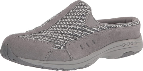 Easy Spirit Travel Time Grey Round Leather Comfort Closed Toe Slip On Mule Clog