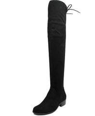 Charles David Gammon Black Stretch Suede Flat Round Toe Over Knee Boot Wide Calf