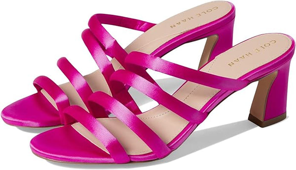 Cole Haan Adella Bright Pink Satin Squared Open Toe Slingback Block Heel Sandals