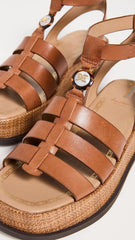 Sam Edelman Naima Cognac Leather Multi Straps Buckle Ankle Block Heel Sandals