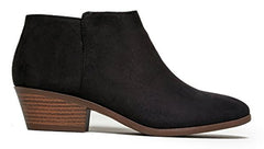 Soda Mug Black Vegan Suede Western Inside Zipper Stacked Heel Ankle Booties