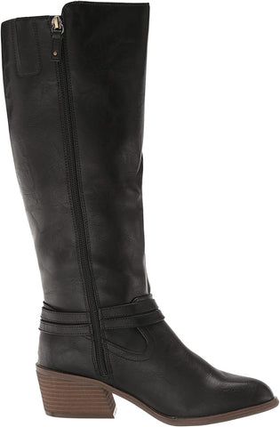 Dr. Scholl's Liberate Black Leather Almond Toe Stacked Heel Knee High Boots