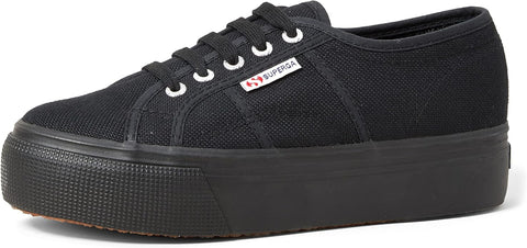 Superga Unisex Low-Top Sneakers Full Black Lace Up Platform Fashion Sneakers