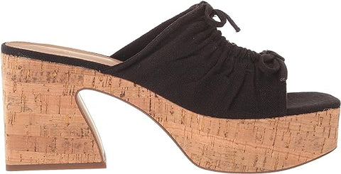 Sam Edelman Dova Black Slip On Squared Open Toe Block Heeled Cork Sandals