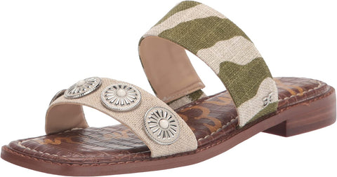 Sam Edelman Hera Soft Fern/Natural Slip On Open Toe Embellished Slides Sandals