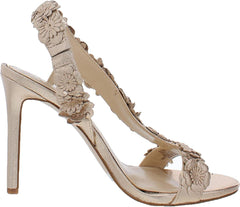 Jessica Simpson Jessin Gold Leather Open Toe Flower Strap High Heel Dress Sandal