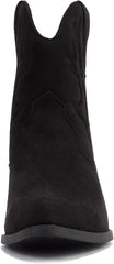 Soda Rigging-S Black Imit Suede Pull On Pointed Close Toe Western Heeled Ankle Boots