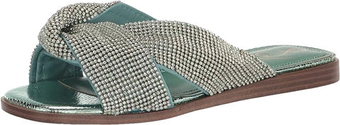 Sam Edelman Issie Sea Green Metallic Leather Flat Knotted Slip On Slides Sandals