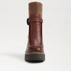 Sam Edelman Sidney Brandy Leather Pull On Rounded Toe Ribbed Knit Fabric Boots