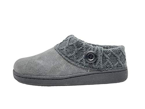 Clarks Suede Knitted Collar Clog Plush Faux Fur Lining Slippers Grey/Grey X